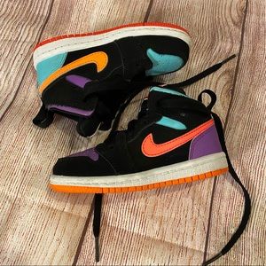 Nike Air Jordan 1 Mid Black Multi Color Toddler Size 7C